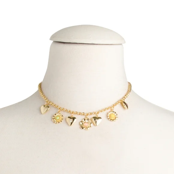 BEN AMUN Made In Usa 24kt Gold Plated Spring Charms 15" Necklace